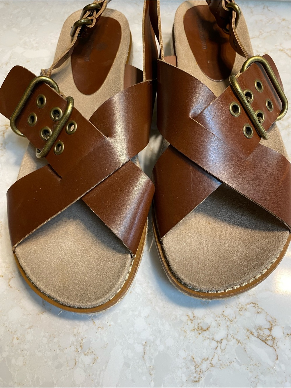 Ruff Hewn Brown Cross-Strap Leather Sandals with Buckle - Picture 3 of 6